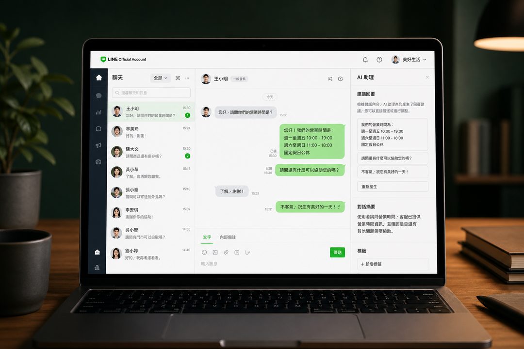 系統操作演示預覽：客服工作台對話與 AI 輔助畫面